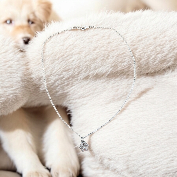 NWT, Dog print charm convertible necklace to anklet, Silver Plated chain - Picture 1 of 5